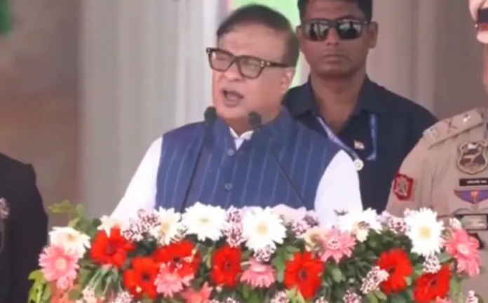 Himanta Biswa Sarma addressing the public gathering on the 80th Independence Day
