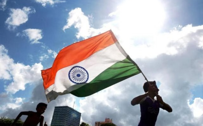 Youth waving the national tricolor